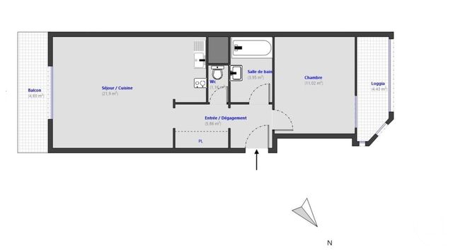 Appartement F2 à vendre - 2 pièces - 43.89 m2 - NICE - 06 - PROVENCE-ALPES-COTE-D-AZUR - Century 21 Cbs Immobilier